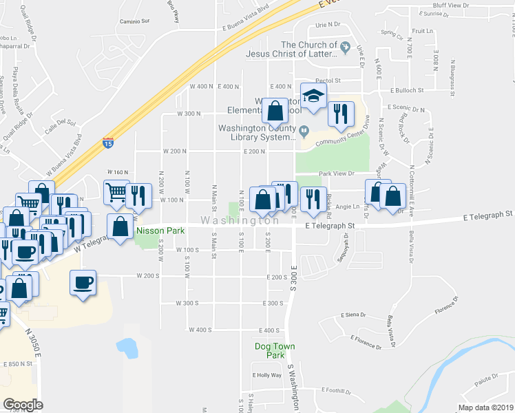 map of restaurants, bars, coffee shops, grocery stores, and more near 2 North 200 East in Washington