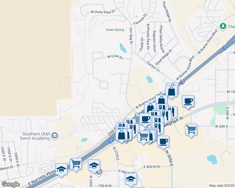 map of restaurants, bars, coffee shops, grocery stores, and more near 1083 West Shadow Ridge Drive in Washington
