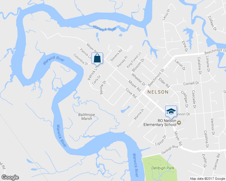 map of restaurants, bars, coffee shops, grocery stores, and more near 81 Springdale Drive in Newport News