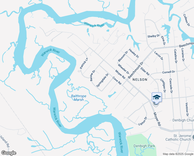 map of restaurants, bars, coffee shops, grocery stores, and more near 80 Angelo Drive in Newport News