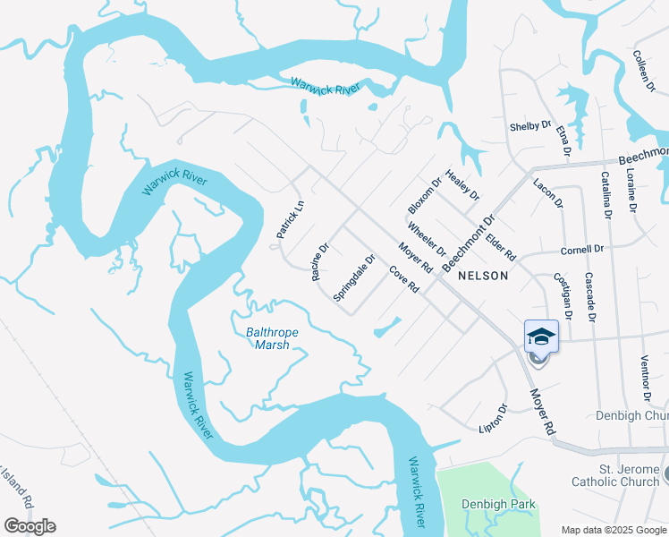 map of restaurants, bars, coffee shops, grocery stores, and more near 80 Angelo Drive in Newport News