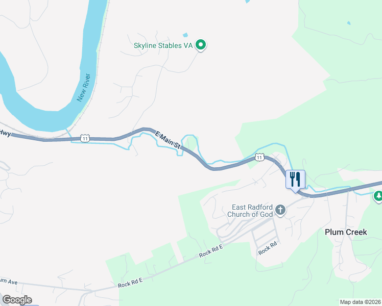 map of restaurants, bars, coffee shops, grocery stores, and more near 22 Lee Highway in Radford