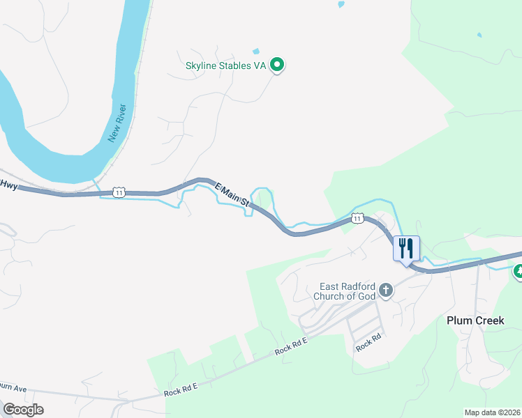 map of restaurants, bars, coffee shops, grocery stores, and more near 22 Lee Highway in Radford