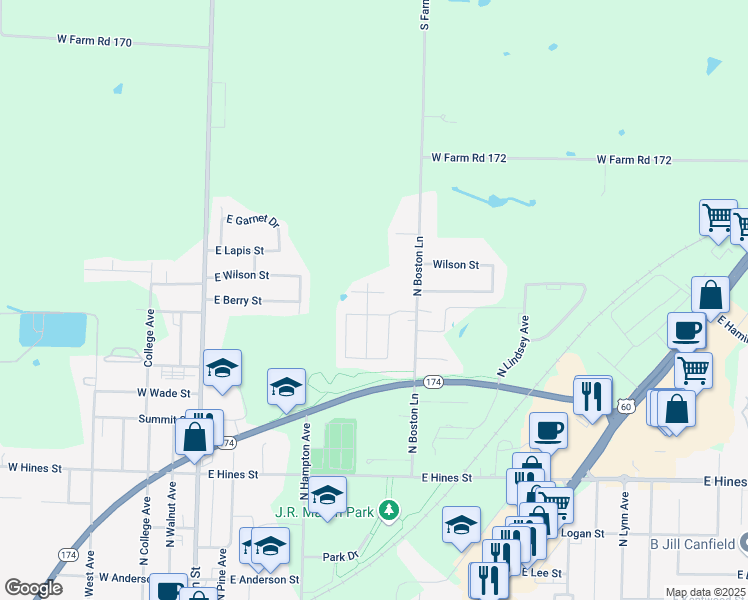 map of restaurants, bars, coffee shops, grocery stores, and more near 504 East Denton Circle in Republic
