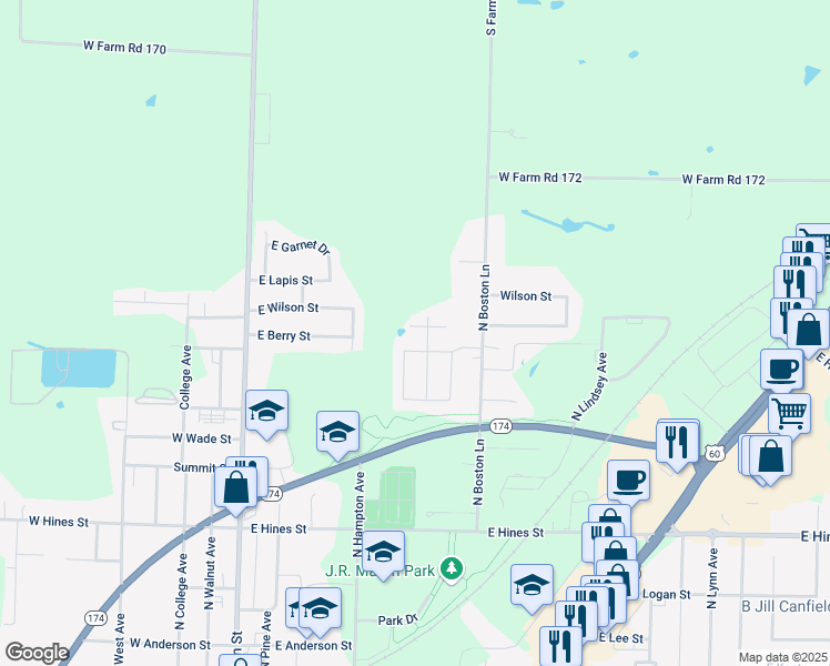 map of restaurants, bars, coffee shops, grocery stores, and more near 412 East Denton Circle in Republic