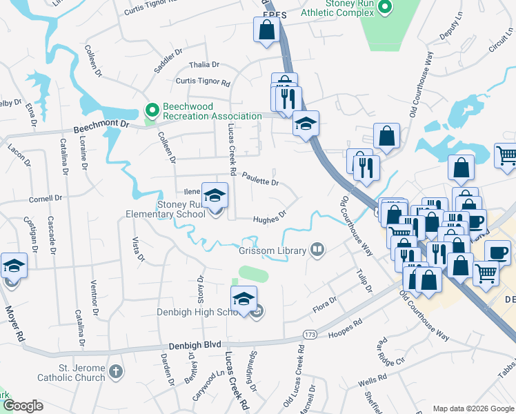 map of restaurants, bars, coffee shops, grocery stores, and more near 353 Jonathan Court in Newport News