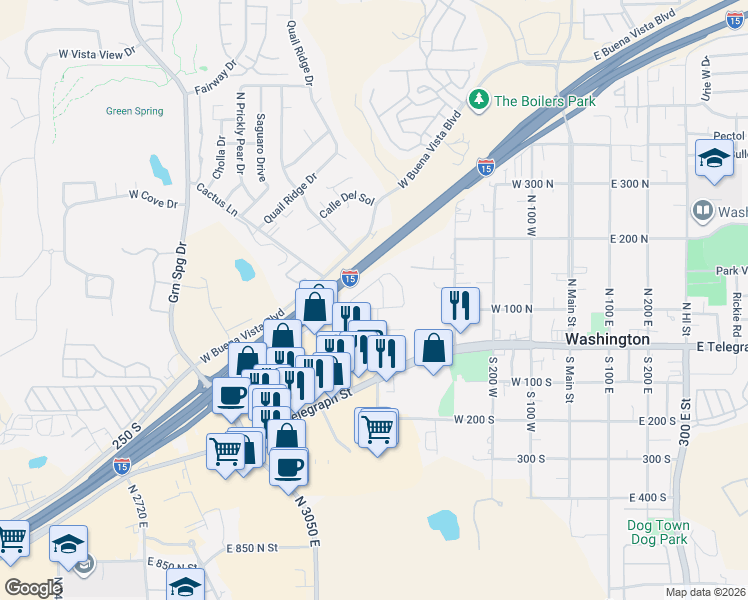 map of restaurants, bars, coffee shops, grocery stores, and more near 115 North 500 West in Washington