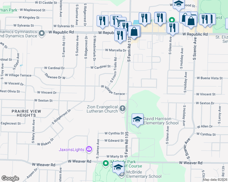 map of restaurants, bars, coffee shops, grocery stores, and more near 4468 South Ian Road in Springfield