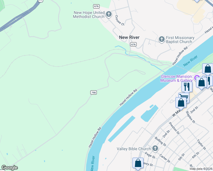 map of restaurants, bars, coffee shops, grocery stores, and more near 7091-7101 Falling Branch Road in Radford