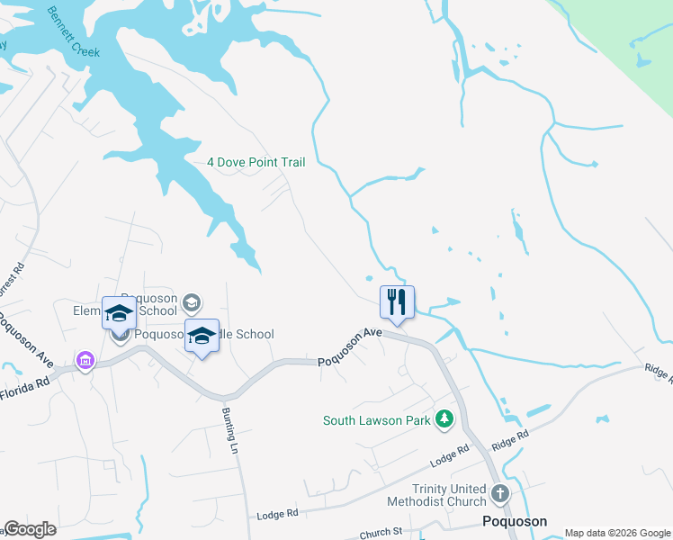 map of restaurants, bars, coffee shops, grocery stores, and more near 52 North Lawson Road in Poquoson