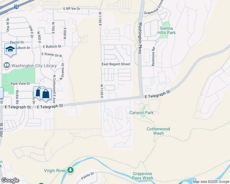 map of restaurants, bars, coffee shops, grocery stores, and more near 150 North 1100 East in Washington