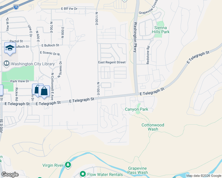 map of restaurants, bars, coffee shops, grocery stores, and more near 150 North 1100 East in Washington