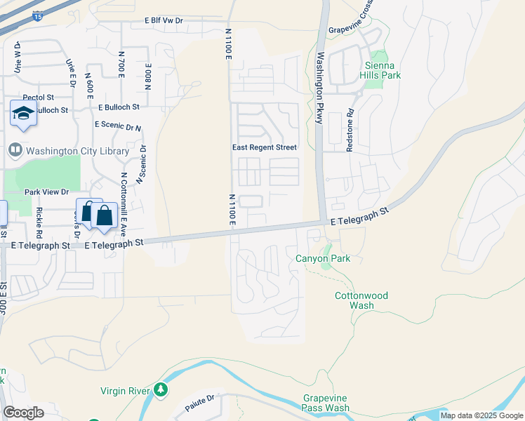 map of restaurants, bars, coffee shops, grocery stores, and more near 150 North 1100 East in Washington