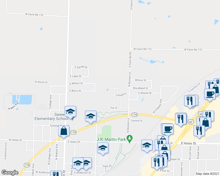 map of restaurants, bars, coffee shops, grocery stores, and more near 417 East Denton Circle in Republic