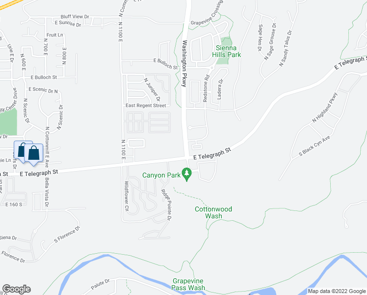 map of restaurants, bars, coffee shops, grocery stores, and more near 50 North 1300 East in Washington