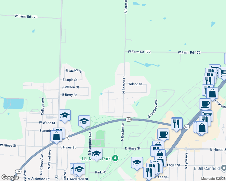 map of restaurants, bars, coffee shops, grocery stores, and more near 509 East Denton Circle in Republic