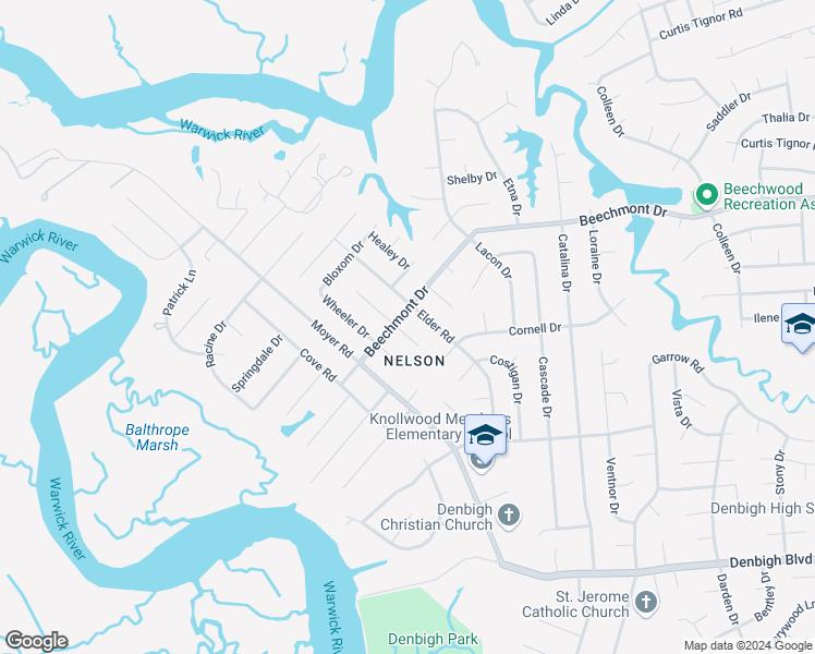 map of restaurants, bars, coffee shops, grocery stores, and more near 894 Arnett Drive in Newport News