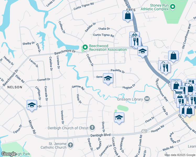 map of restaurants, bars, coffee shops, grocery stores, and more near 304 Ilene Drive in Newport News