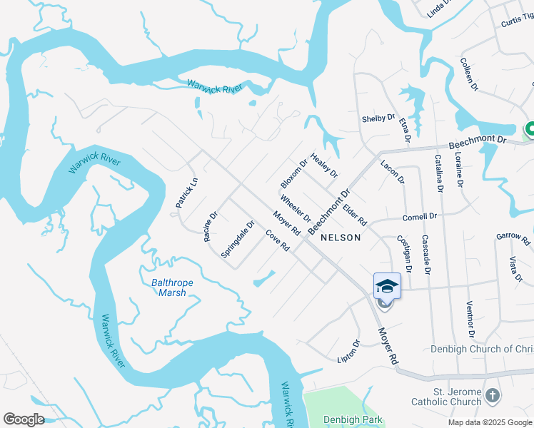 map of restaurants, bars, coffee shops, grocery stores, and more near 929 Moyer Road in Newport News