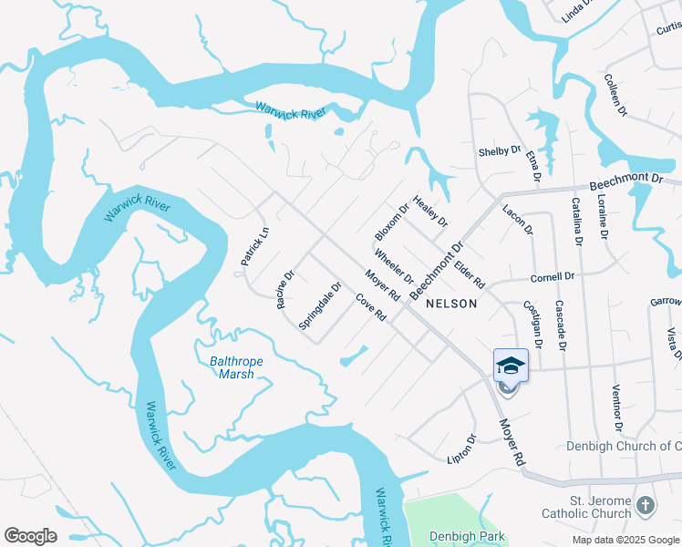 map of restaurants, bars, coffee shops, grocery stores, and more near 134 Cove Road in Newport News