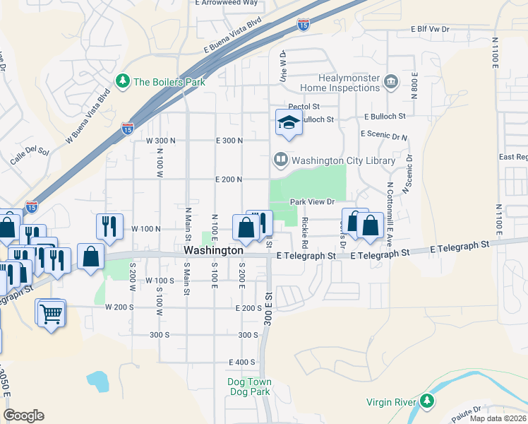 map of restaurants, bars, coffee shops, grocery stores, and more near 143 N 300 E in Washington