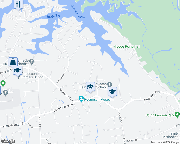 map of restaurants, bars, coffee shops, grocery stores, and more near 63 Poplar Road in Poquoson