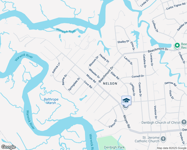 map of restaurants, bars, coffee shops, grocery stores, and more near 911 Wheeler Dr in Newport News
