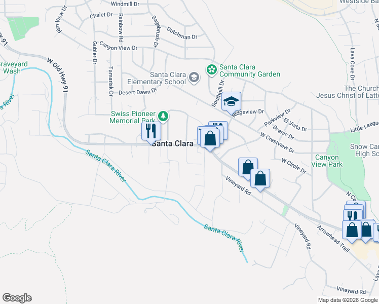map of restaurants, bars, coffee shops, grocery stores, and more near 2923 Santa Clara Drive in Santa Clara