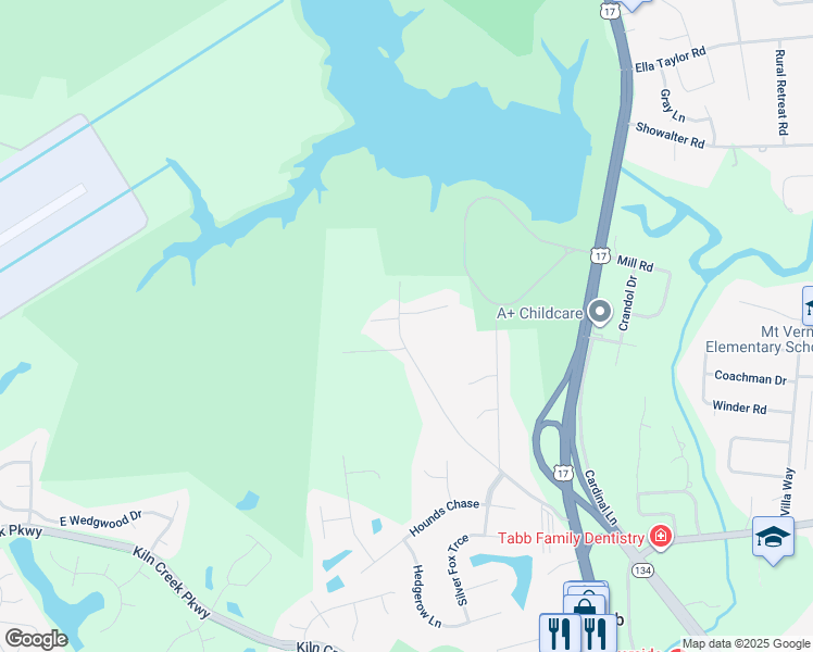 map of restaurants, bars, coffee shops, grocery stores, and more near 100 Dartmouth Drive in Yorktown
