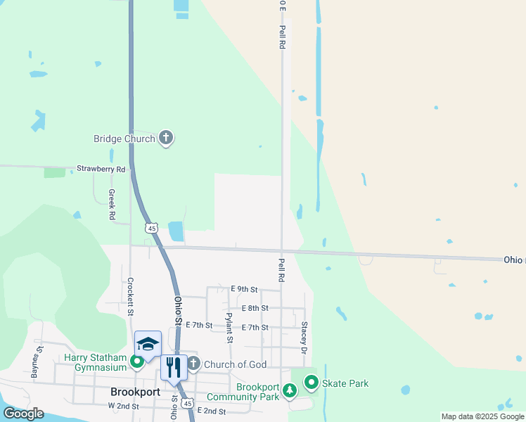 map of restaurants, bars, coffee shops, grocery stores, and more near 1613 Pell Road in Brookport