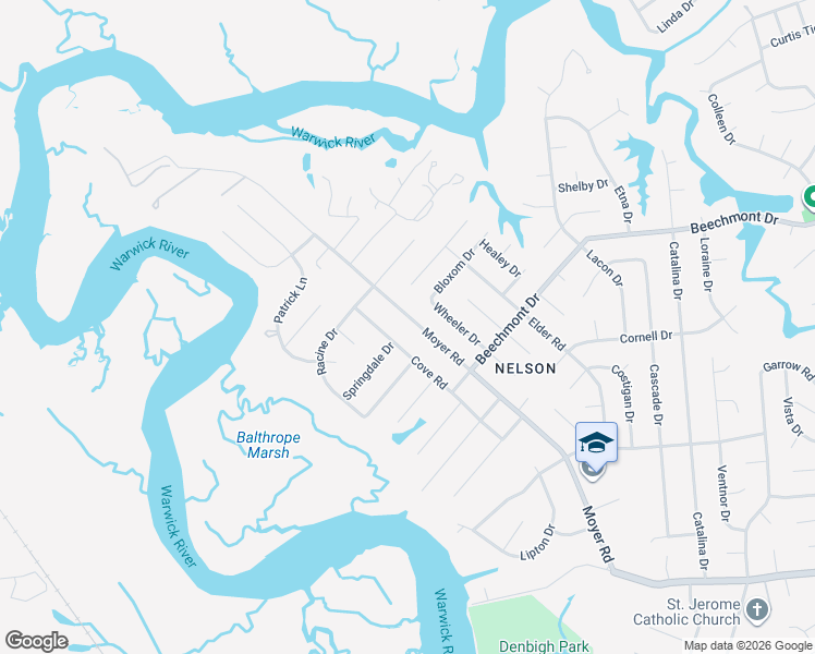 map of restaurants, bars, coffee shops, grocery stores, and more near 929 Moyer Road in Newport News