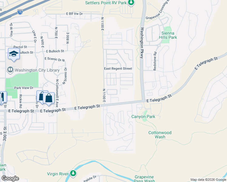 map of restaurants, bars, coffee shops, grocery stores, and more near 150 North 1100 East in Washington