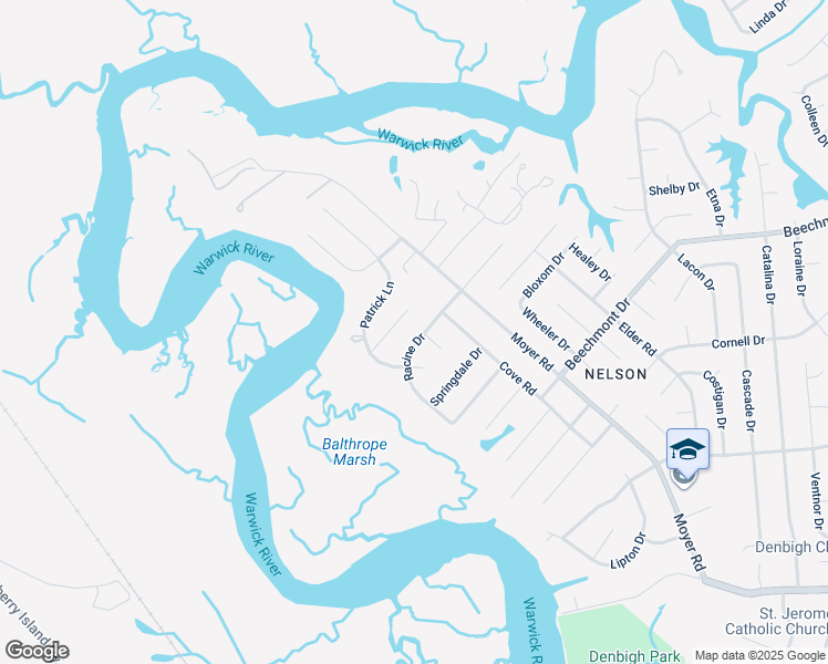 map of restaurants, bars, coffee shops, grocery stores, and more near 157 Racine Drive in Newport News
