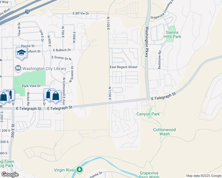 map of restaurants, bars, coffee shops, grocery stores, and more near 150 North 1100 East in Washington
