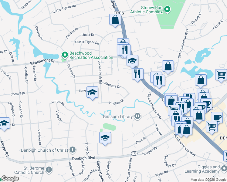 map of restaurants, bars, coffee shops, grocery stores, and more near 353 Jonathan Ct in Newport News