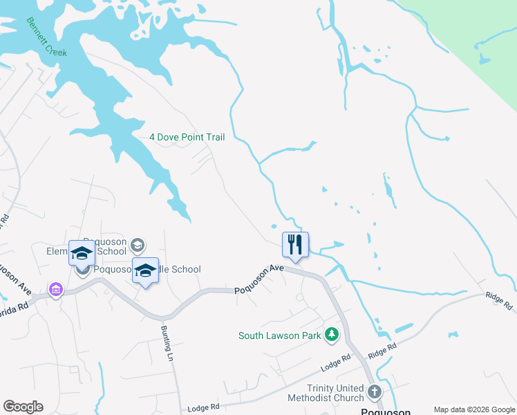 map of restaurants, bars, coffee shops, grocery stores, and more near 52 North Lawson Road in Poquoson