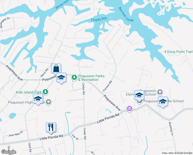 map of restaurants, bars, coffee shops, grocery stores, and more near 879 Poquoson Avenue in Poquoson