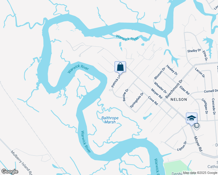 map of restaurants, bars, coffee shops, grocery stores, and more near 1109 Patrick Ln in Newport News