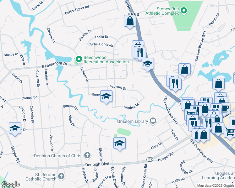 map of restaurants, bars, coffee shops, grocery stores, and more near 862 Lucas Creek Road in Newport News