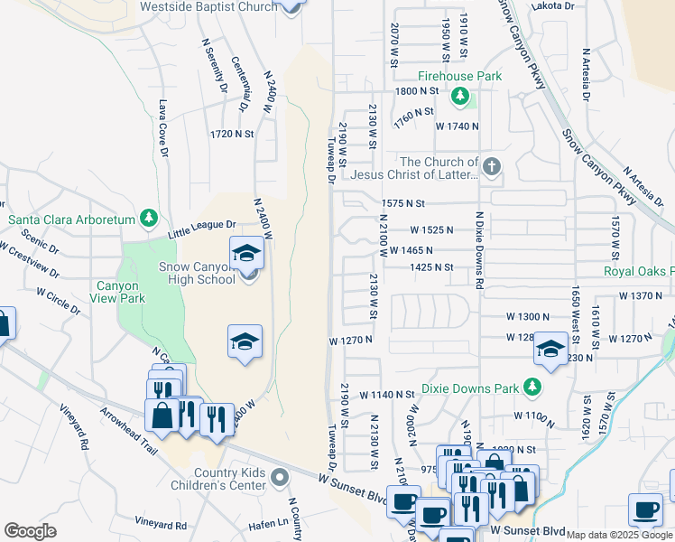 map of restaurants, bars, coffee shops, grocery stores, and more near 1429 North 2200 West in St. George