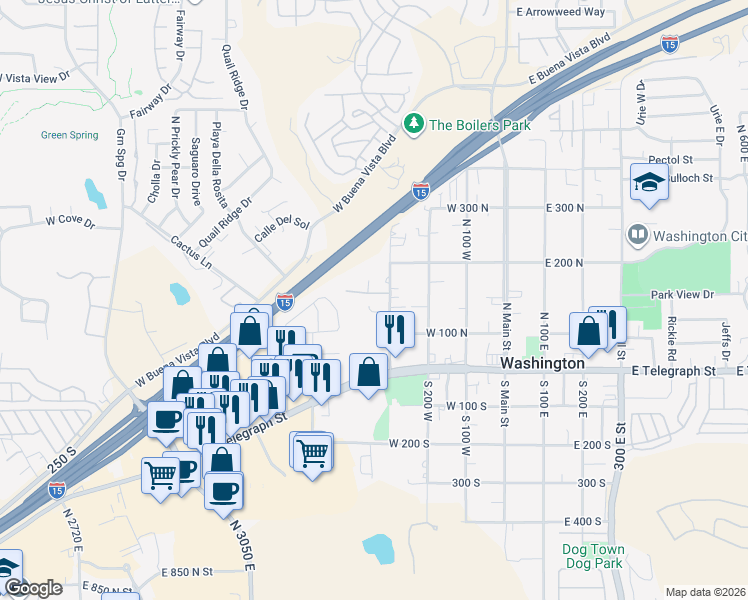 map of restaurants, bars, coffee shops, grocery stores, and more near 340 West Millcreek Circle in Washington