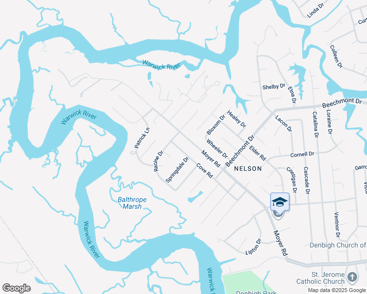 map of restaurants, bars, coffee shops, grocery stores, and more near 138 Cove Road in Newport News
