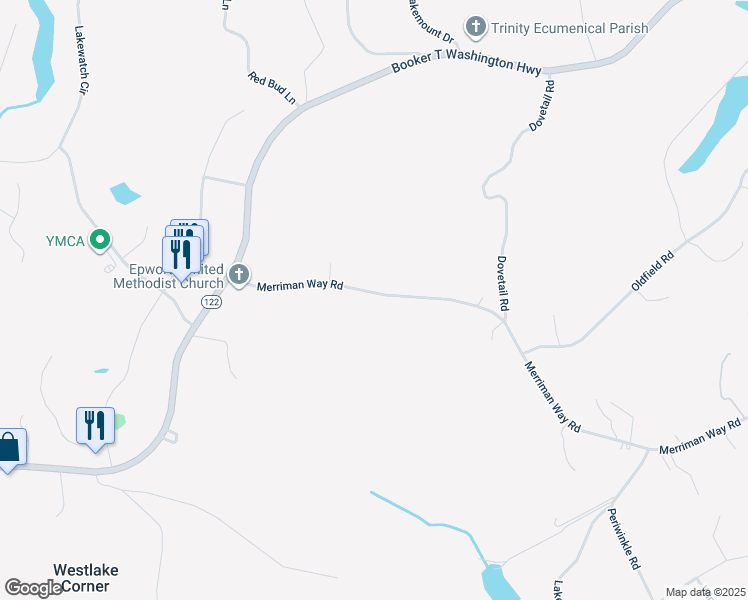 map of restaurants, bars, coffee shops, grocery stores, and more near 390 Merriman Way Road in Moneta