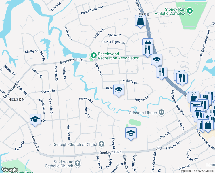 map of restaurants, bars, coffee shops, grocery stores, and more near 304 Ilene Drive in Newport News