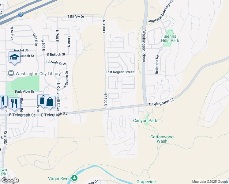 map of restaurants, bars, coffee shops, grocery stores, and more near 150 North 1100 East in Washington