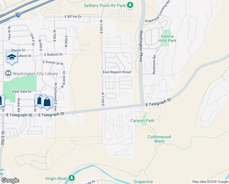 map of restaurants, bars, coffee shops, grocery stores, and more near 150 North 1100 East in Washington