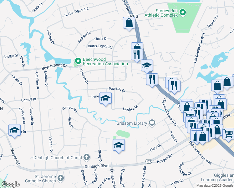 map of restaurants, bars, coffee shops, grocery stores, and more near 862 Lucas Creek Road in Newport News