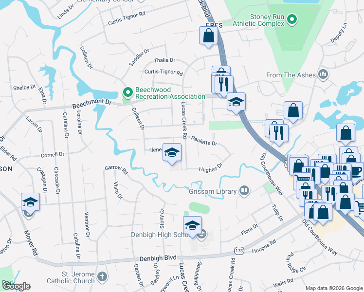 map of restaurants, bars, coffee shops, grocery stores, and more near 862 Lucas Creek Road in Newport News