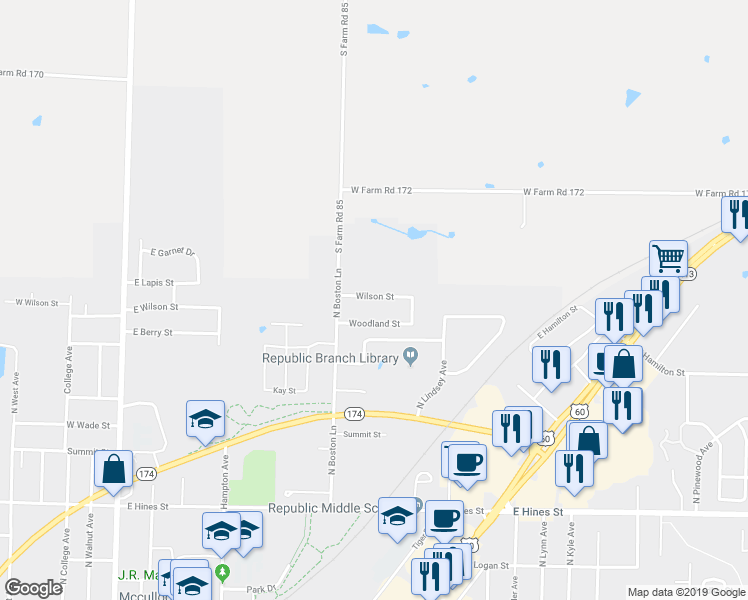 map of restaurants, bars, coffee shops, grocery stores, and more near 620 Wilson Street in Republic