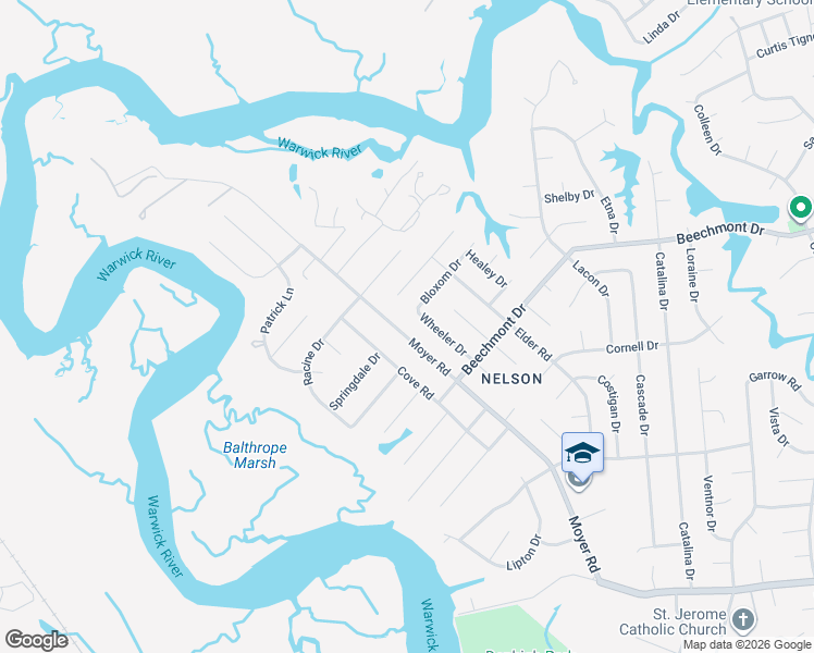 map of restaurants, bars, coffee shops, grocery stores, and more near 929 Moyer Road in Newport News